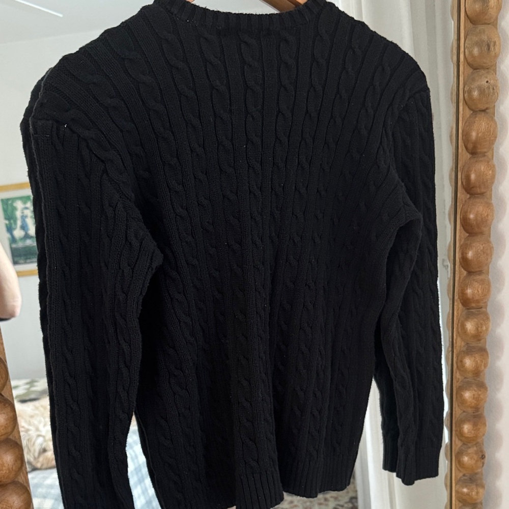Polo by Ralph Lauren Black Cable-Knit Crewneck Sweater with Red Pony - Picture 4 of 5